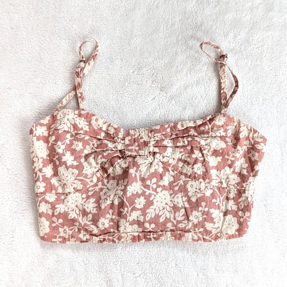 Showpo Floral Smocked Crop Top Sweetheart Neckline Terracotta Aussie Size 2